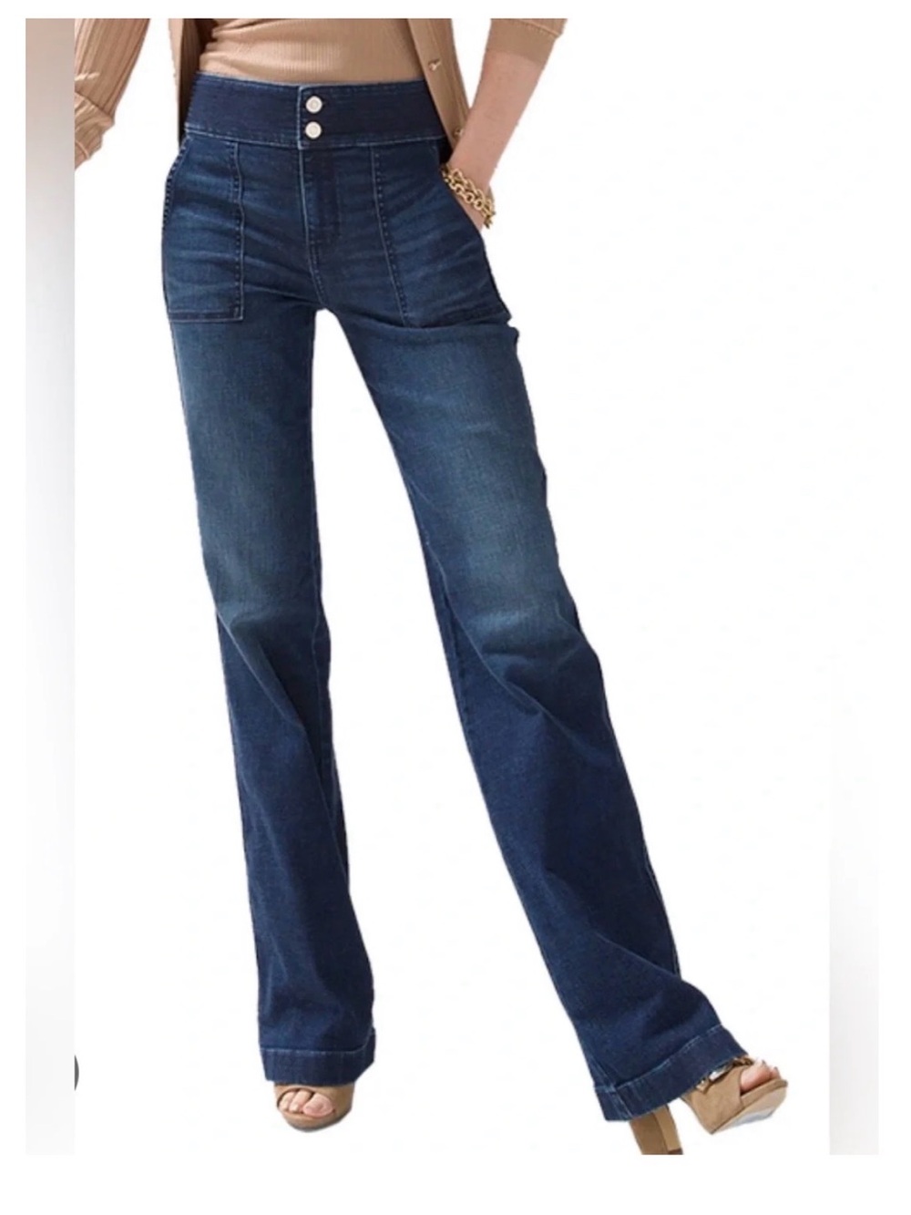 WHBM Curvy High-Rise Everyday Soft Novelty Waistband Trouser Jeans 10 LONG